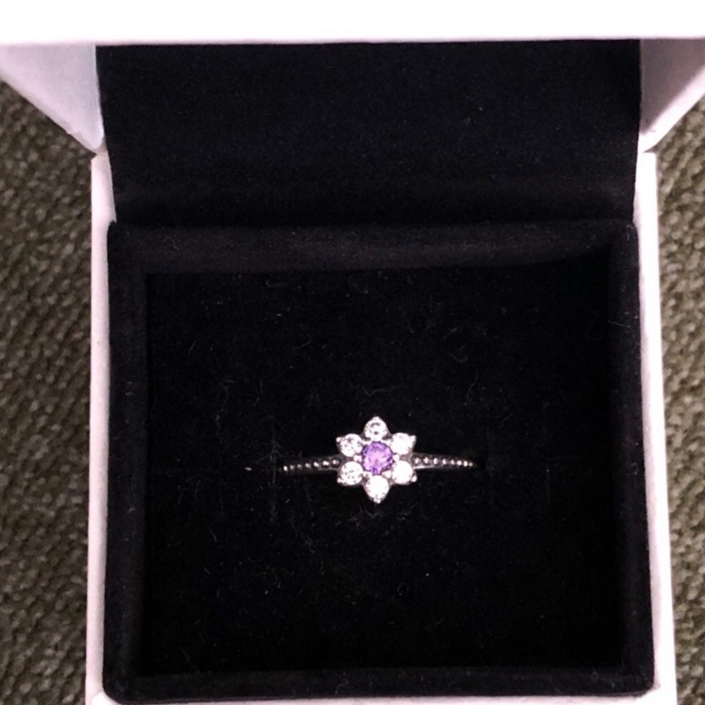 PANDORA Forget Me Not Purple Flower Ring size 6